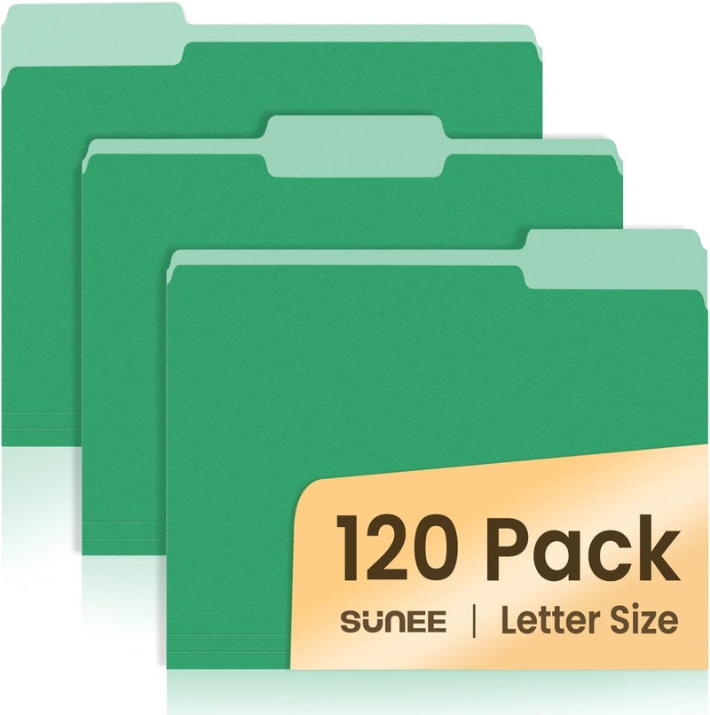 SUNEE File Folders, 120 Pack Manilla Folders 8.5 x 11, Colored File Folders Home Office School Supplies for Documents Files Paper, Green - Image 1